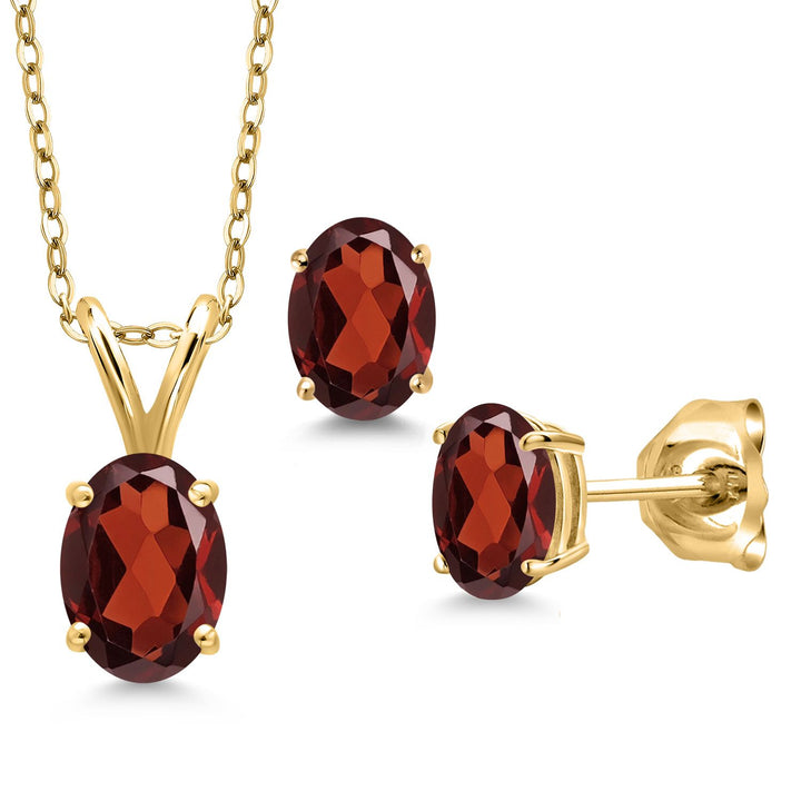 Garnet - January_Pendant Earrings Set in 925 Yellow Gold Plated Silver