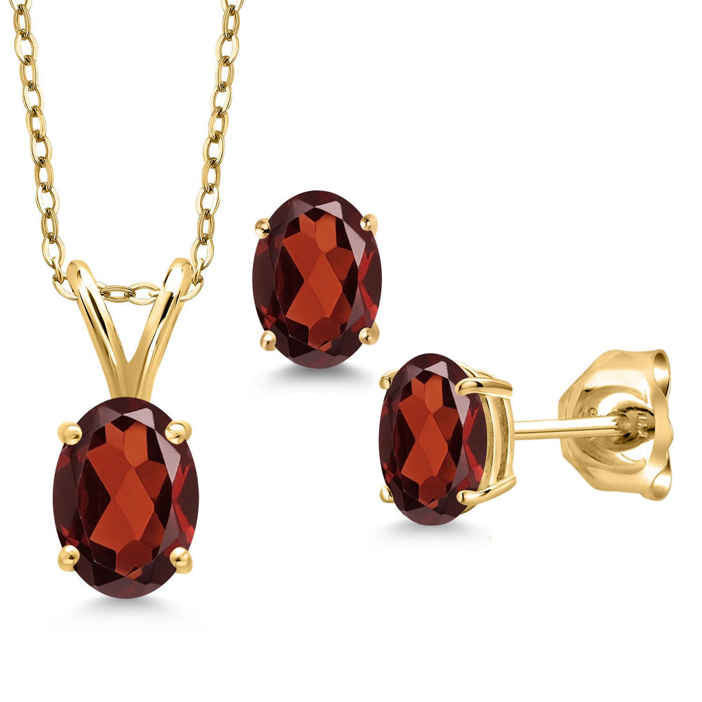 Gem Stone King 18K Yellow Gold Plated Silver Gemstone Birthstone Pendant Earrings Set for Women | Oval 7X5MM and 6X4MM | 18 Inch Chain | Jewelry Gift for Her Mom Wife