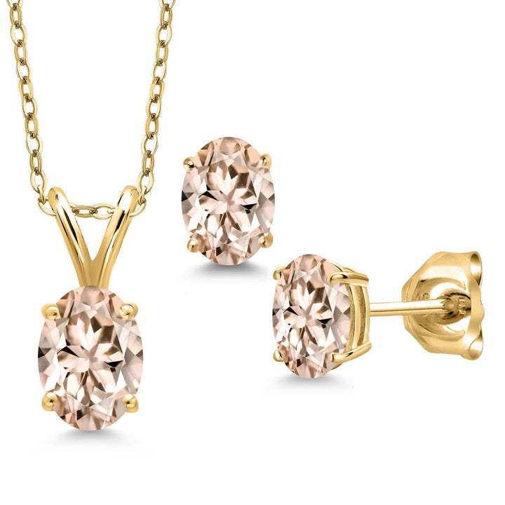 Morganite - October_Pendant Earrings Set in 925 Yellow Gold Plated Silver