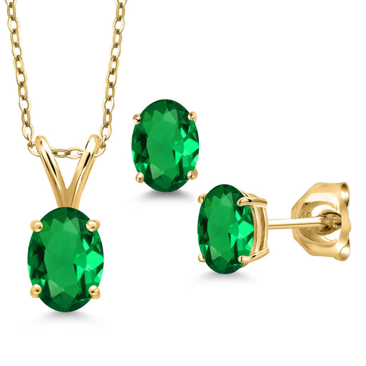 Nano Emerald - May_Pendant Earrings Set in 925 Yellow Gold Plated Silver