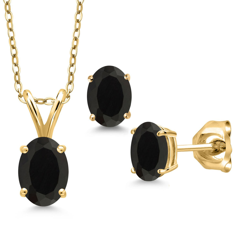 Gem Stone King 18K Yellow Gold Plated Silver Gemstone Birthstone Pendant Earrings Set for Women | Oval 7X5MM and 6X4MM | 18 Inch Chain | Jewelry Gift for Her Mom Wife