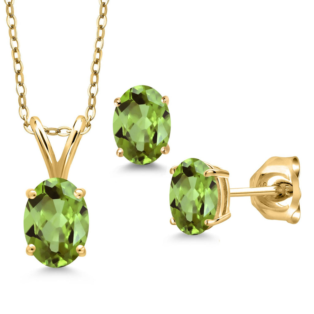Gem Stone King 18K Yellow Gold Plated Silver Gemstone Birthstone Pendant Earrings Set for Women | Oval 7X5MM and 6X4MM | 18 Inch Chain | Jewelry Gift for Her Mom Wife