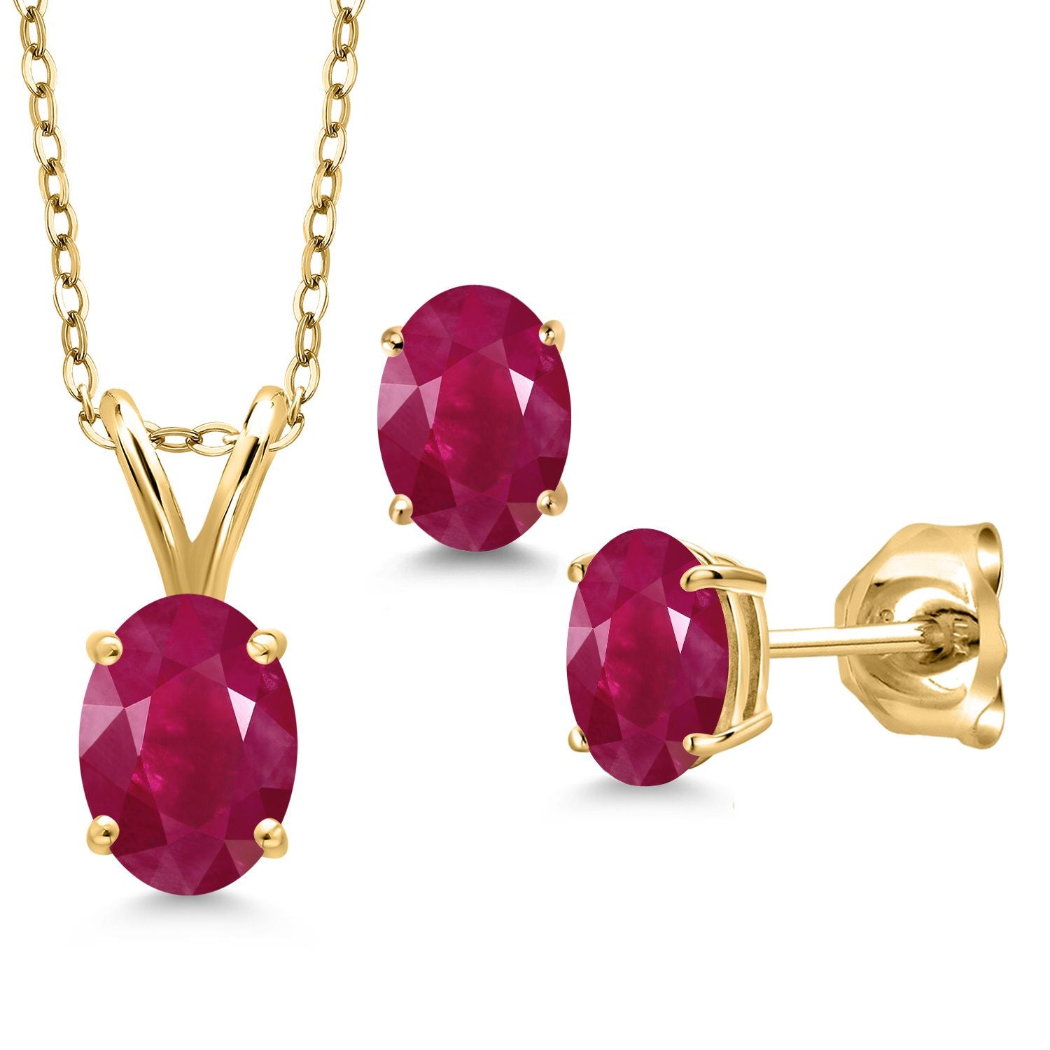 Ruby - July_Pendant Earrings Set in 925 Yellow Gold Plated Silver