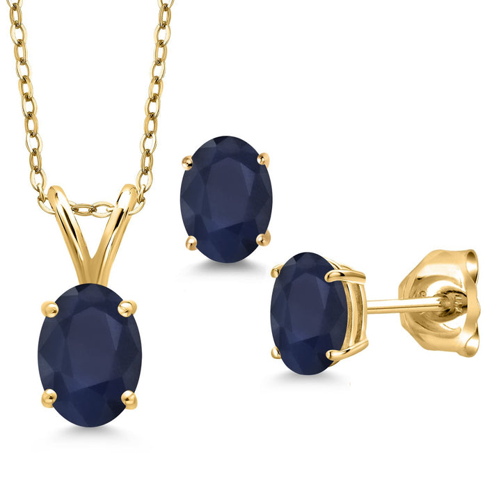 Blue Sapphire - September_Pendant Earrings Set in 925 Yellow Gold Plated Silver