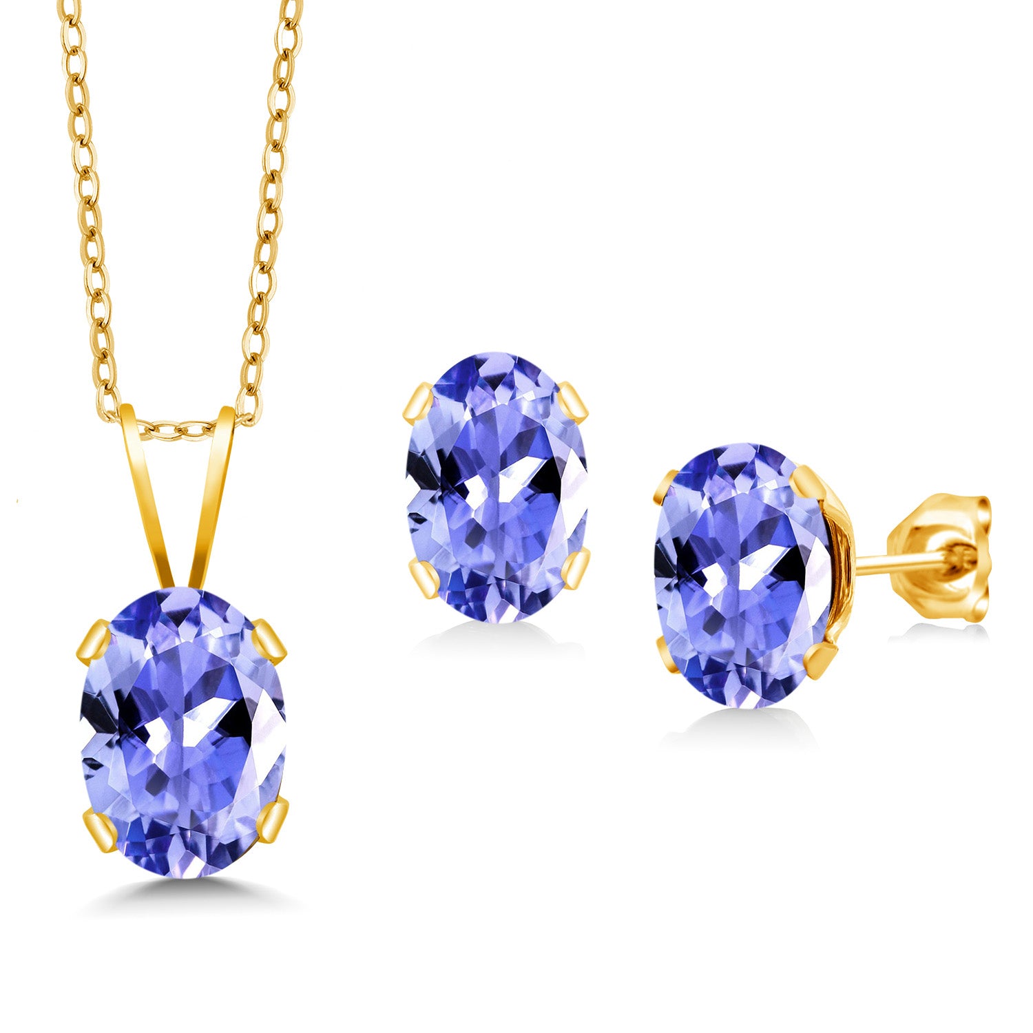 Pendant Earrings Set in 925 Yellow Gold Plated Silver