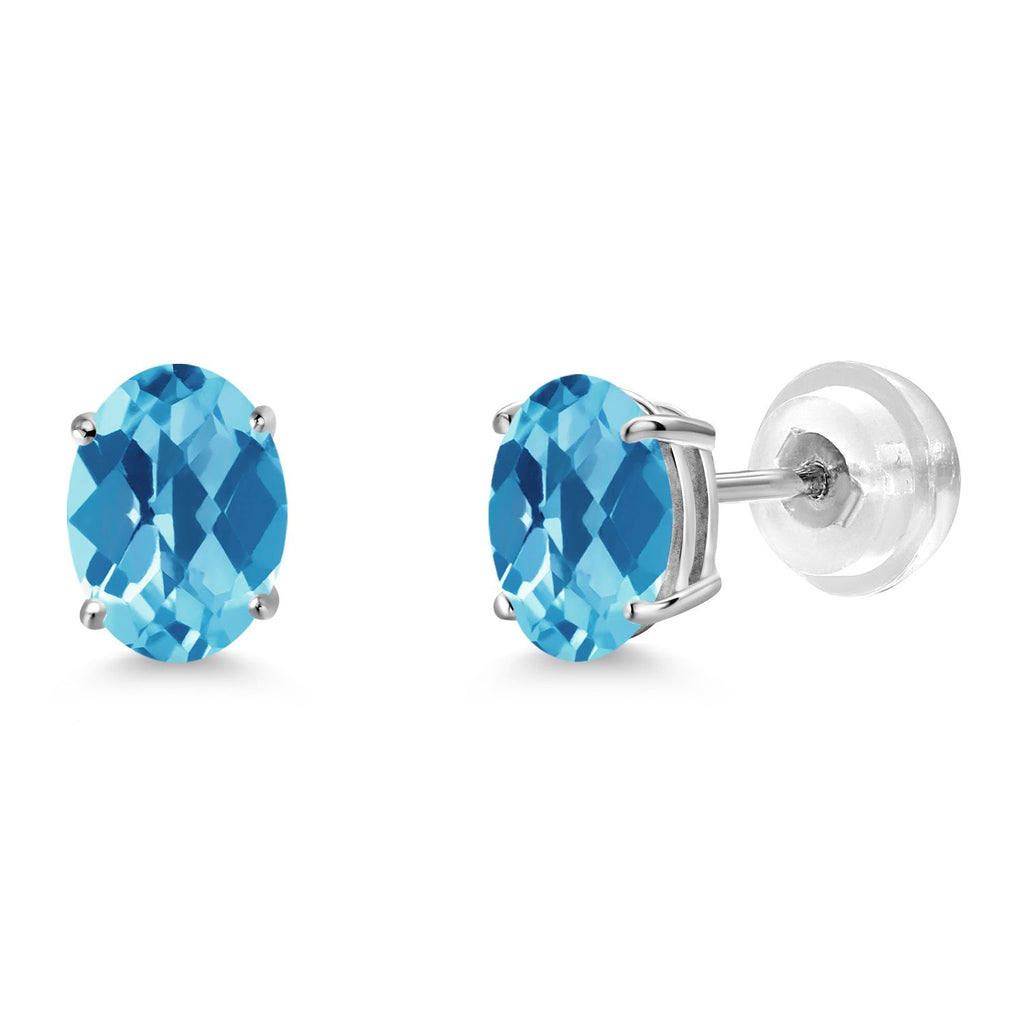 Gem Stone King 14K White Gold Oval Gemstone Birthstone Stud Earrings | Oval 7X5MM | Gold Earrings For Women Men