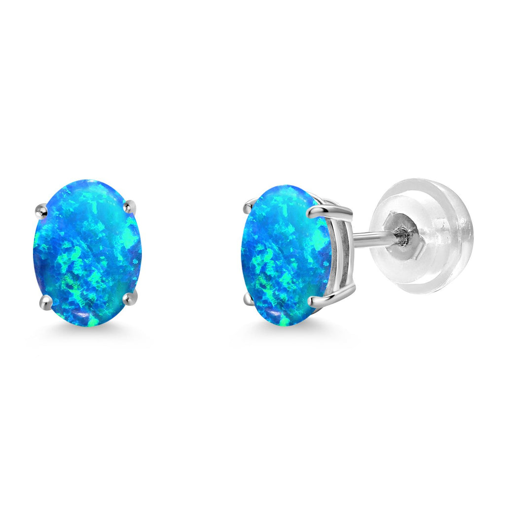 Gem Stone King 14K White Gold Oval Gemstone Birthstone Stud Earrings | Oval 7X5MM | Gold Earrings For Women Men
