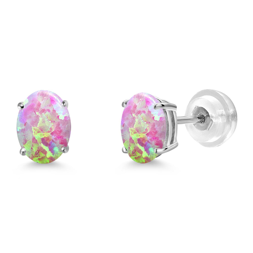 Gem Stone King 14K White Gold Oval Gemstone Birthstone Stud Earrings | Oval 7X5MM | Gold Earrings For Women Men