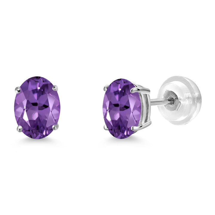Gem Stone King 14K White Gold Oval Gemstone Birthstone Stud Earrings | Oval 7X5MM | Gold Earrings For Women Men