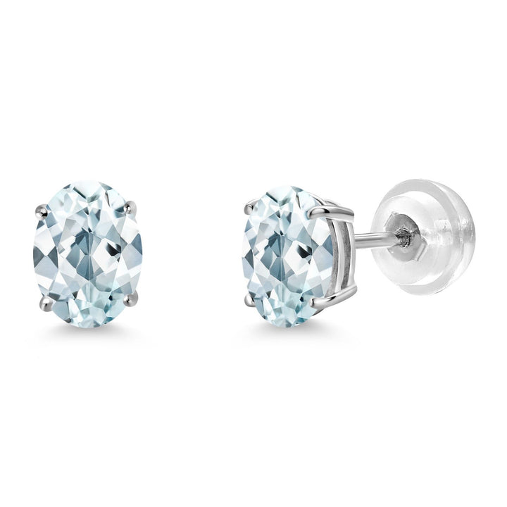 Gem Stone King 14K White Gold Oval Gemstone Birthstone Stud Earrings | Oval 7X5MM | Gold Earrings For Women Men