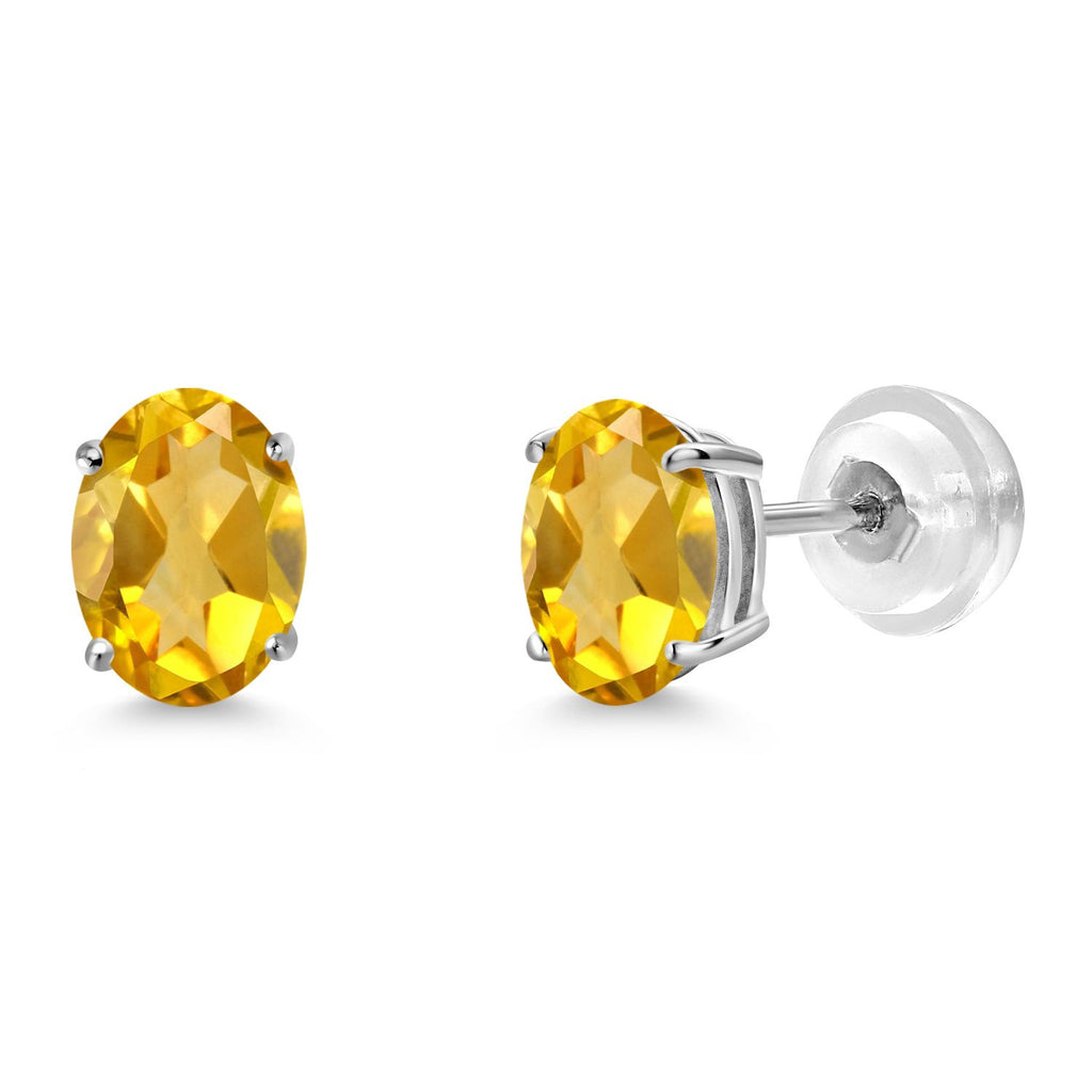 Gem Stone King 14K White Gold Oval Gemstone Birthstone Stud Earrings | Oval 7X5MM | Gold Earrings For Women Men