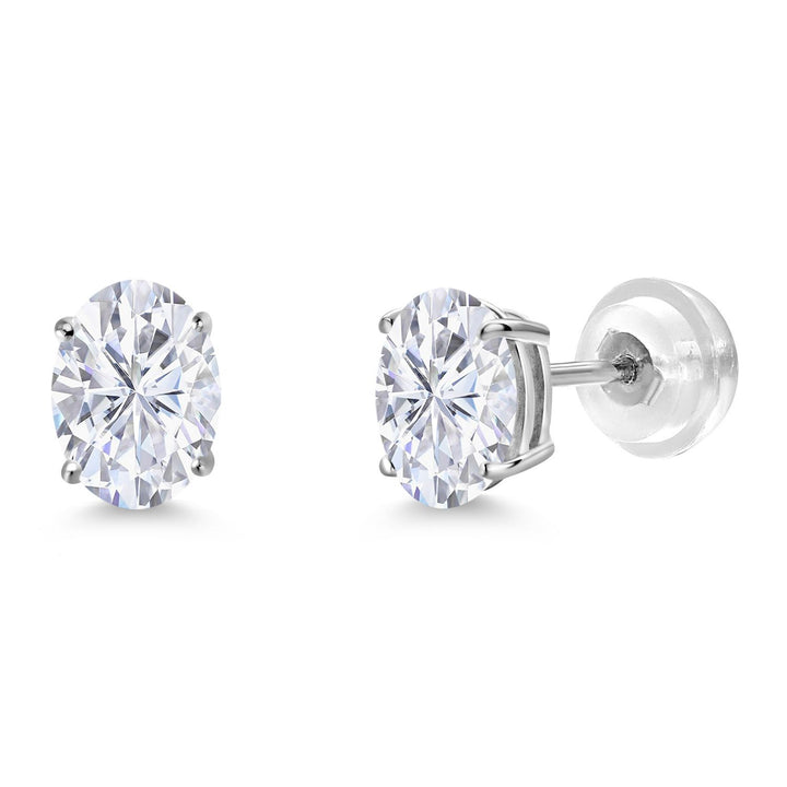 Gem Stone King 14K White Gold Oval Gemstone Birthstone Stud Earrings | Oval 7X5MM | Gold Earrings For Women Men