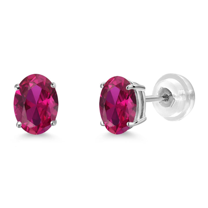 Gem Stone King 14K White Gold Oval Gemstone Birthstone Stud Earrings | Oval 7X5MM | Gold Earrings For Women Men