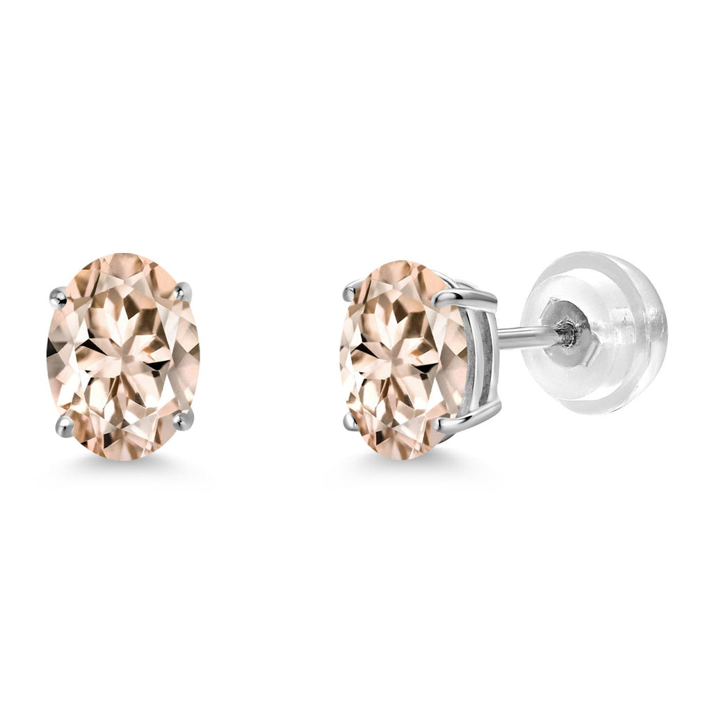 Gem Stone King 14K White Gold Oval Gemstone Birthstone Stud Earrings | Oval 7X5MM | Gold Earrings For Women Men