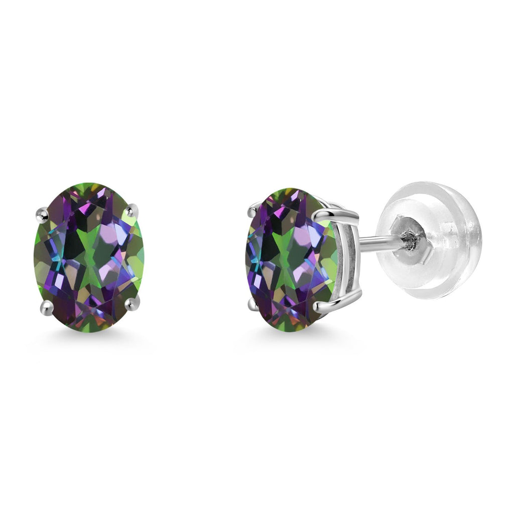 Gem Stone King 14K White Gold Oval Gemstone Birthstone Stud Earrings | Oval 7X5MM | Gold Earrings For Women Men