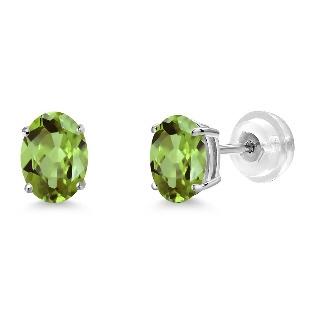 Gem Stone King 14K White Gold Oval Gemstone Birthstone Stud Earrings | Oval 7X5MM | Gold Earrings For Women Men