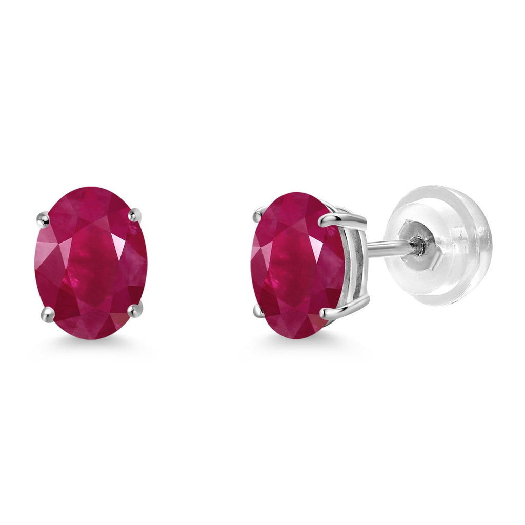 Gem Stone King 14K White Gold Oval Gemstone Birthstone Stud Earrings | Oval 7X5MM | Gold Earrings For Women Men