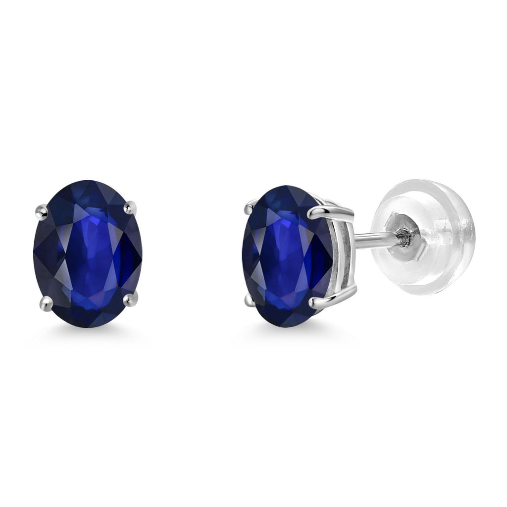 Gem Stone King 14K White Gold Oval Gemstone Birthstone Stud Earrings | Oval 7X5MM | Gold Earrings For Women Men