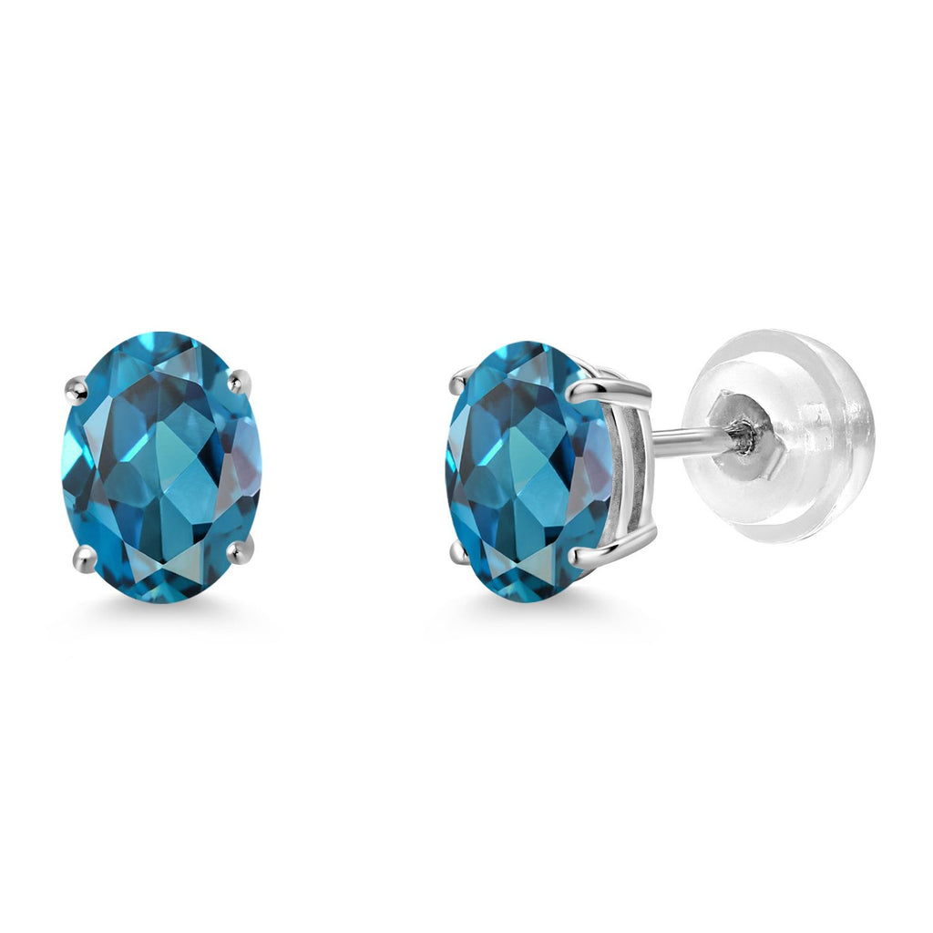Gem Stone King 14K White Gold Oval Gemstone Birthstone Stud Earrings | Oval 7X5MM | Gold Earrings For Women Men