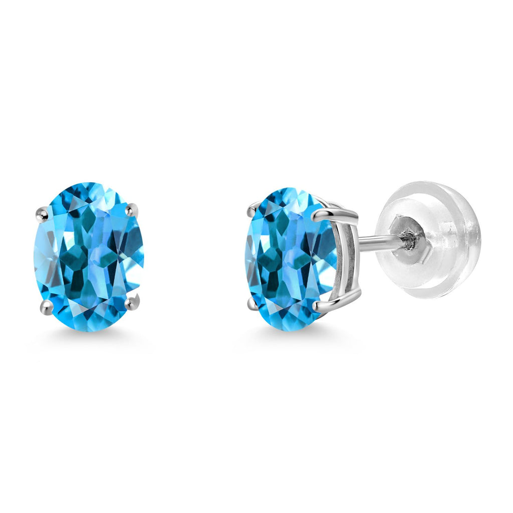 Gem Stone King 14K White Gold Oval Gemstone Birthstone Stud Earrings | Oval 7X5MM | Gold Earrings For Women Men