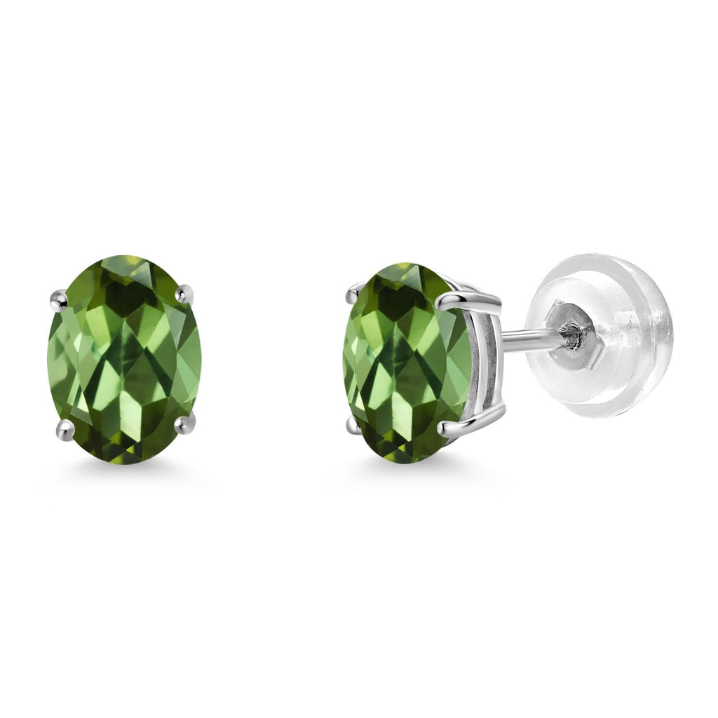 Gem Stone King 14K White Gold Oval Gemstone Birthstone Stud Earrings | Oval 7X5MM | Gold Earrings For Women Men