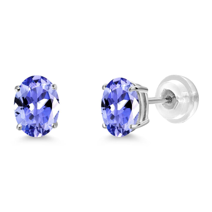 Gem Stone King 14K White Gold Oval Gemstone Birthstone Stud Earrings | Oval 7X5MM | Gold Earrings For Women Men