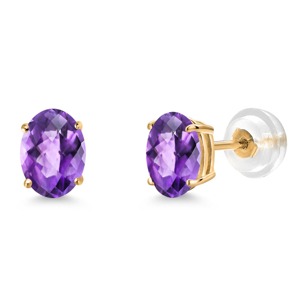 Gem Stone King Gemstone Birthstone Stud Earrings for Women Men | 14K Yellow Gold | Oval 7X5MM | Fine Jewelry Gifts for Mom Women Wife