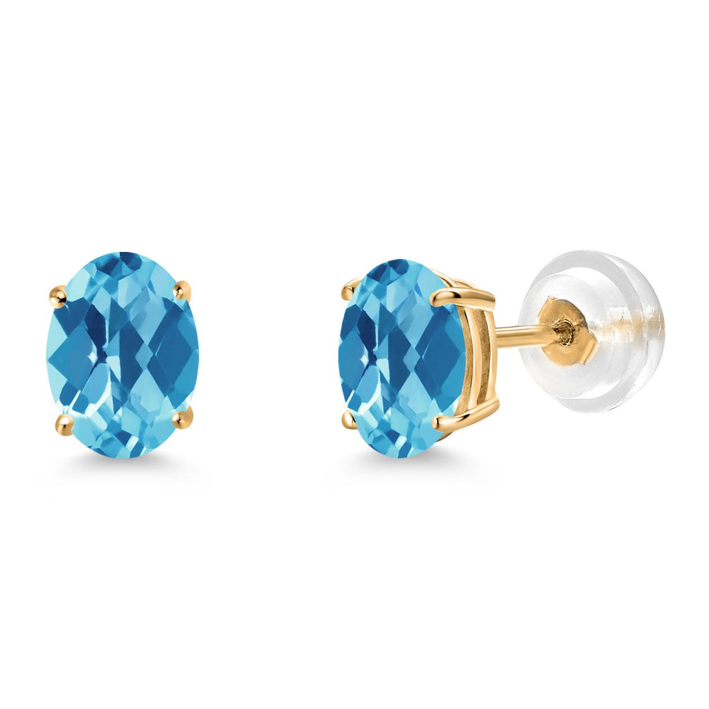 Swiss Blue Topaz-Checkerboard - November_Earrings in 14K Yellow Gold