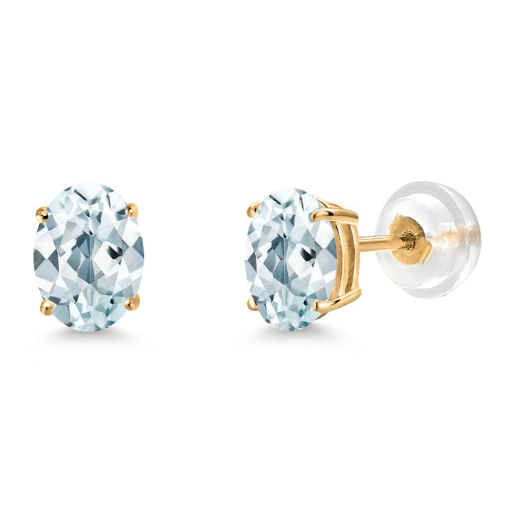 Gem Stone King Gemstone Birthstone Stud Earrings for Women Men | 14K Yellow Gold | Oval 7X5MM | Fine Jewelry Gifts for Mom Women Wife