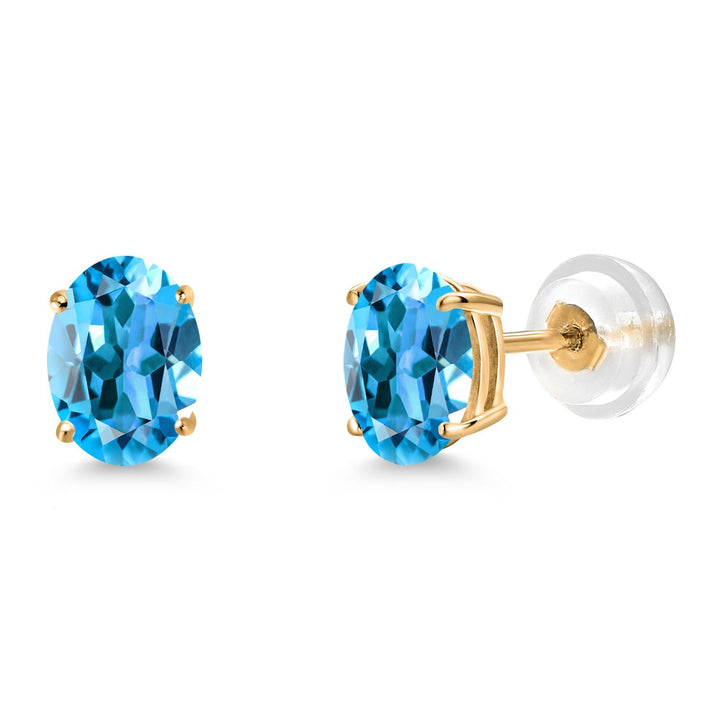 Gem Stone King Gemstone Birthstone Stud Earrings for Women Men | 14K Yellow Gold | Oval 7X5MM | Fine Jewelry Gifts for Mom Women Wife