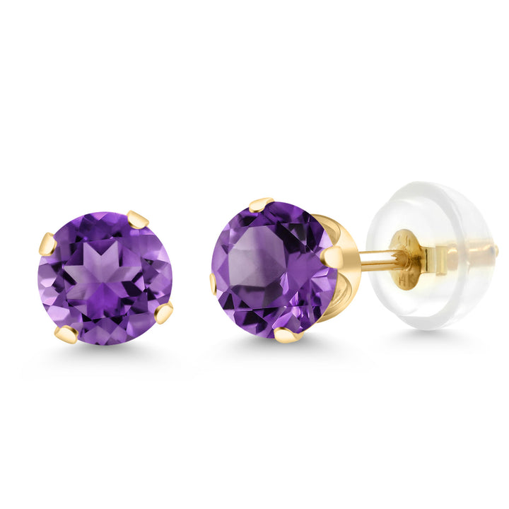 14K Yellow Gold Gemstone Birthstone 4-Prong Stud Earrings For Women Men | 5MM Round | Fine Jewelry Gift for Her Him Mom Dad Women Men Wife