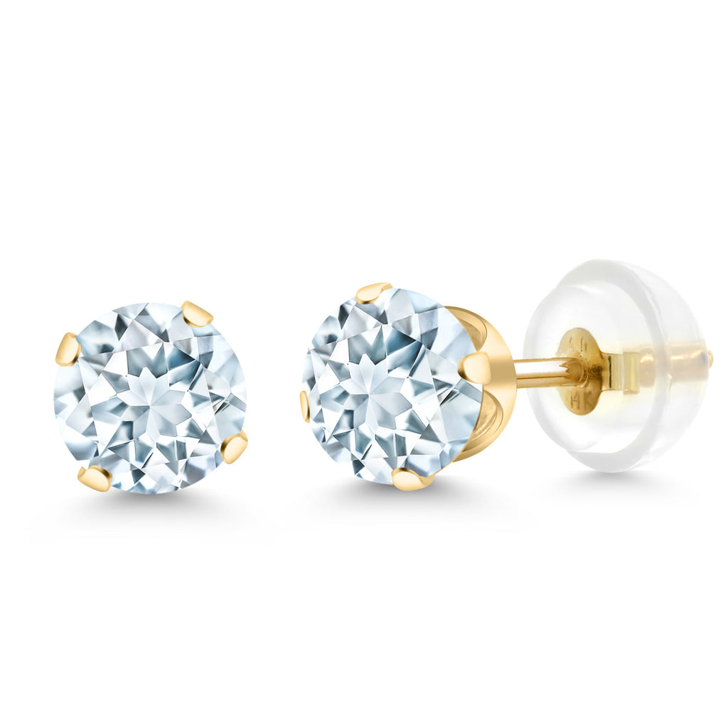 Gem Stone King 14K Yellow Gold Gemstone Birthstone 4-Prong Stud Earrings For Women Men | 5MM Round | Fine Jewelry Gifts for Her Him Mom Dad Women Men Wife