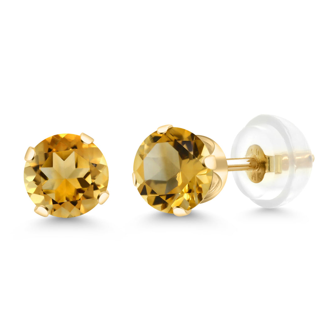14K Yellow Gold Gemstone Birthstone 4-Prong Stud Earrings For Women Men | 5MM Round | Fine Jewelry Gift for Her Him Mom Dad Women Men Wife