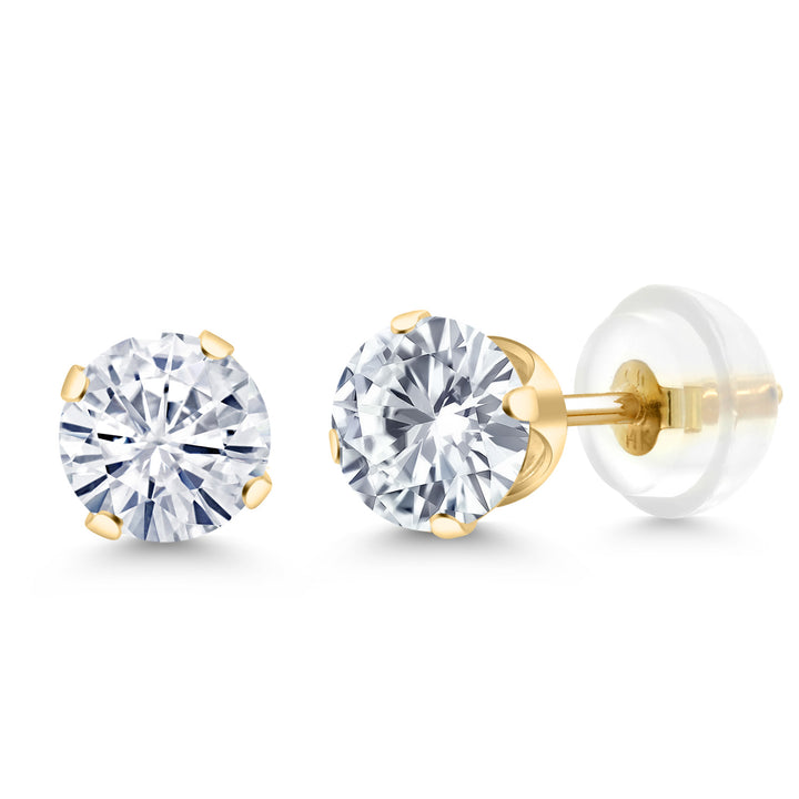 White Moissanite - April_Earrings in 14K Yellow Gold