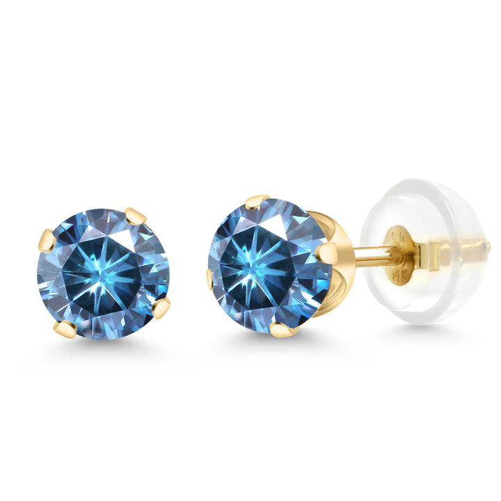 Persian Blue Moissanite - April_Earrings in 14K Yellow Gold