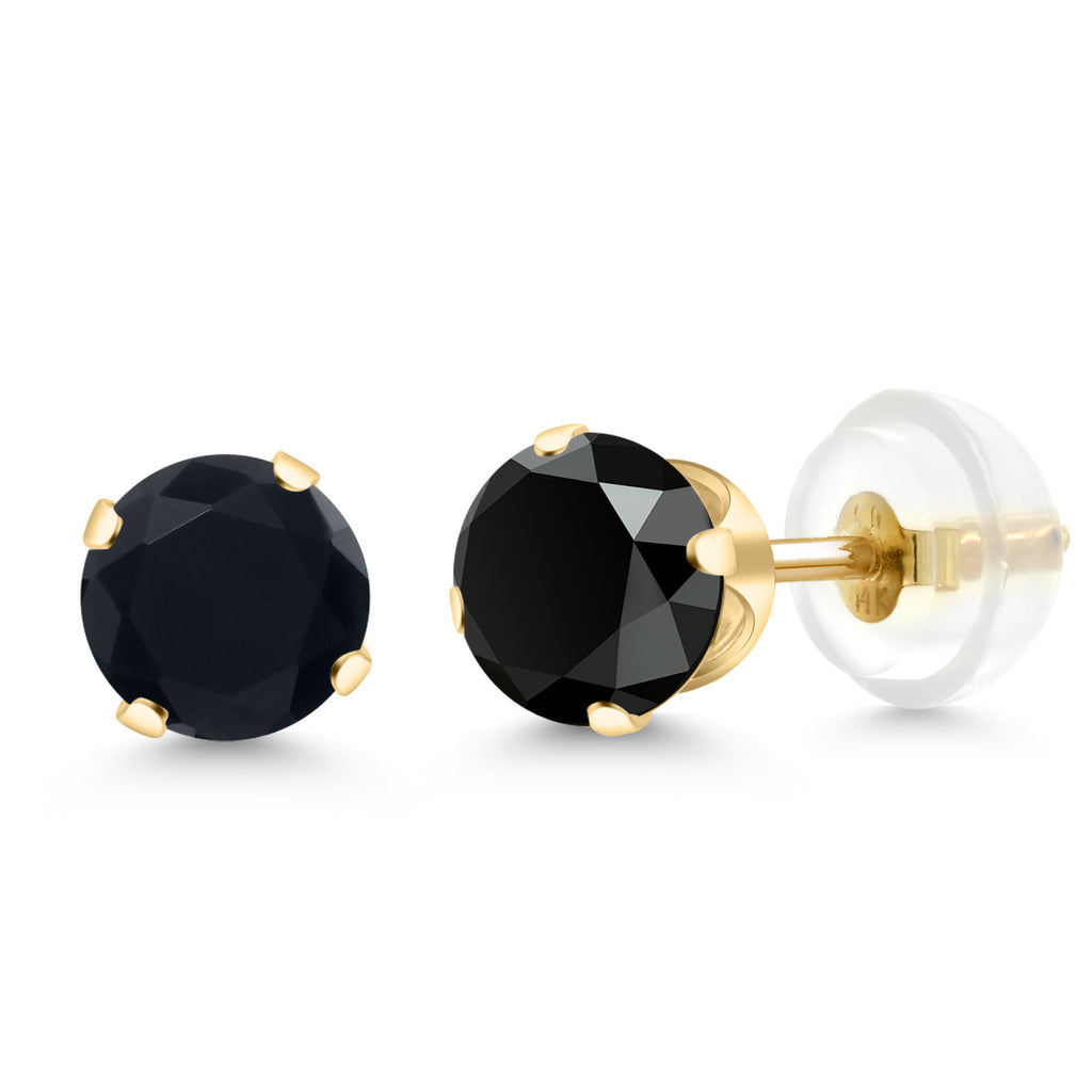 Gem Stone King 14K Yellow Gold Gemstone Birthstone 4-Prong Stud Earrings For Women Men | 5MM Round | Fine Jewelry Gifts for Her Him Mom Dad Women Men Wife