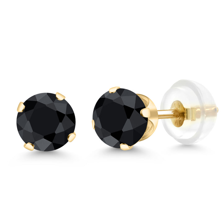 Black Sapphire - September_Earrings in 14K Yellow Gold