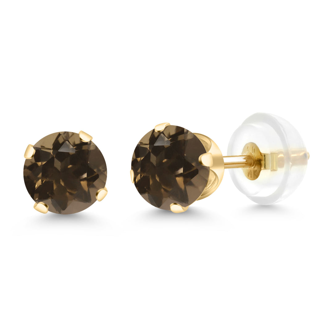 14K Yellow Gold Gemstone Birthstone 4-Prong Stud Earrings For Women Men | 5MM Round | Fine Jewelry Gift for Her Him Mom Dad Women Men Wife