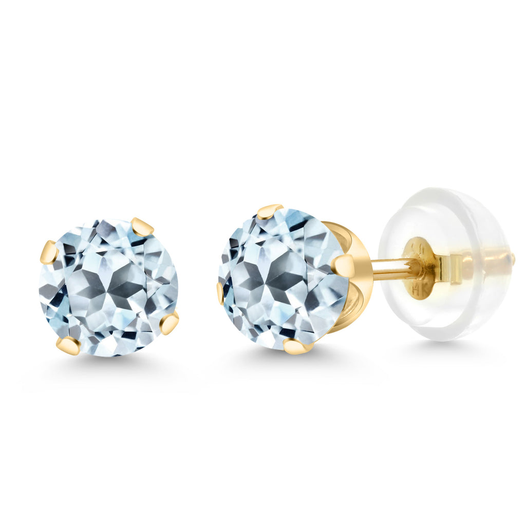 14K Yellow Gold Gemstone Birthstone 4-Prong Stud Earrings For Women Men | 5MM Round | Fine Jewelry Gift for Her Him Mom Dad Women Men Wife