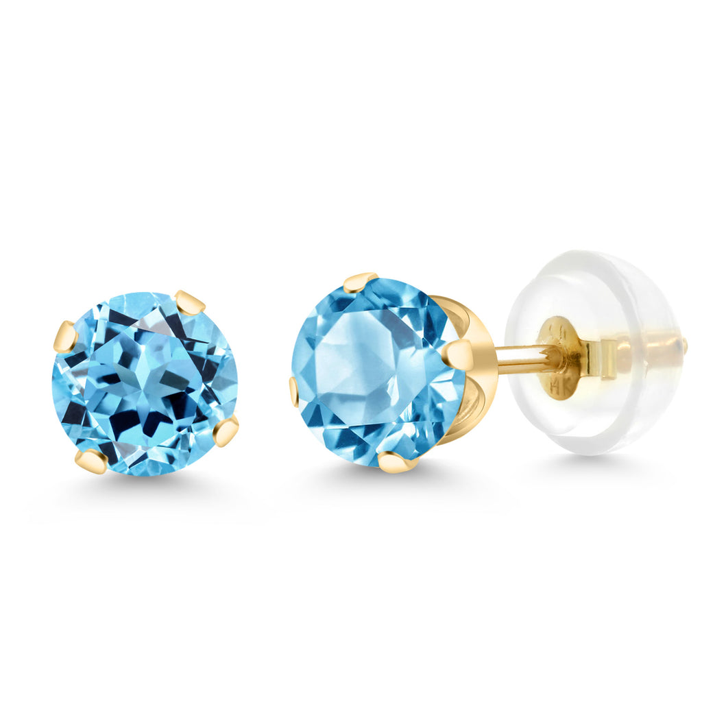 14K Yellow Gold Gemstone Birthstone 4-Prong Stud Earrings For Women Men | 5MM Round | Fine Jewelry Gift for Her Him Mom Dad Women Men Wife