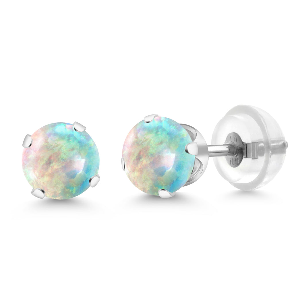 Gem Stone King 10K White Gold Gemstone Birthstone 4-Prong Stud Earrings For Women Men | Round 5MM | Fine Jewelry for Her Mom Women Wife Men
