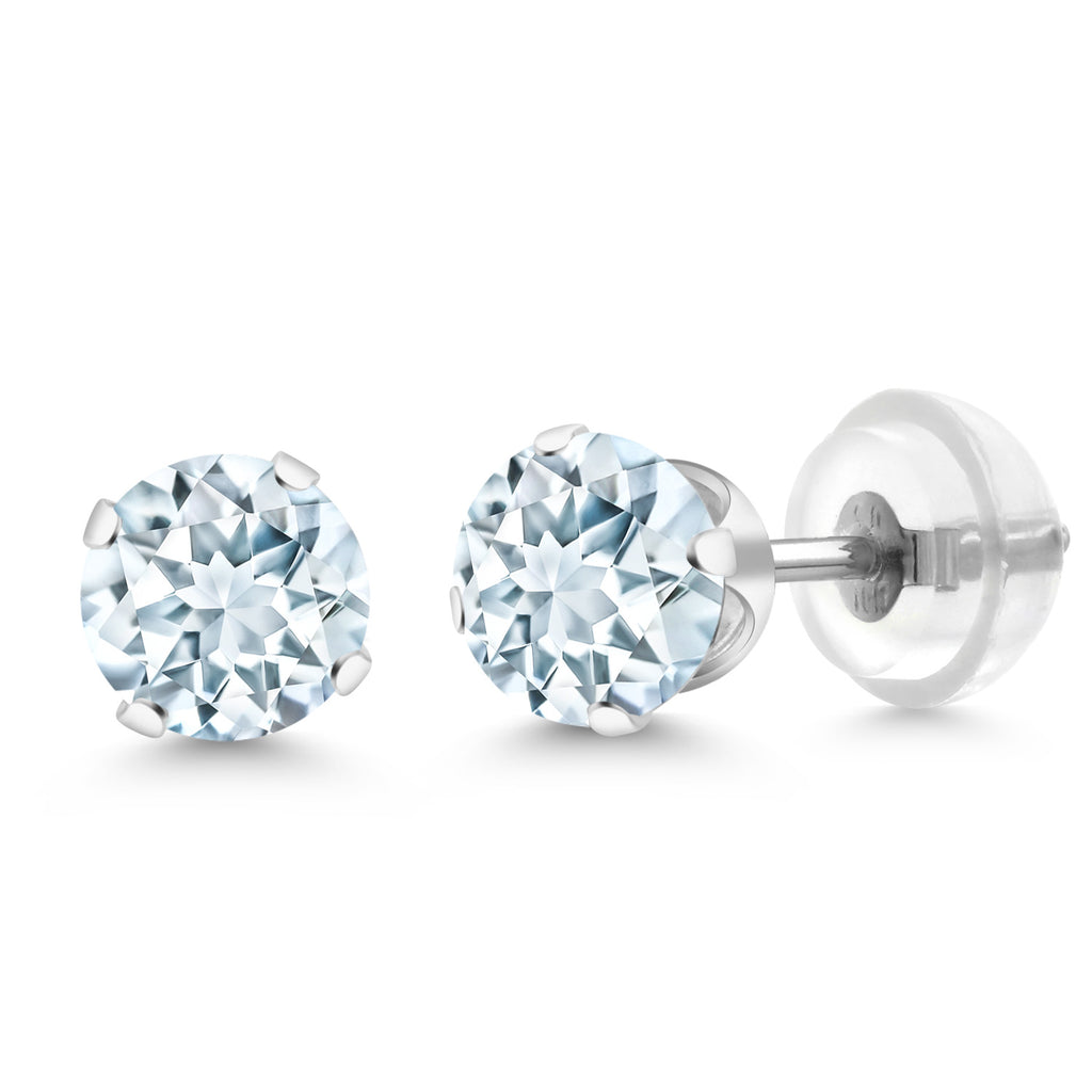 Gem Stone King 10K White Gold Gemstone Birthstone 4-Prong Stud Earrings For Women Men | Round 5MM | Fine Jewelry for Her Mom Women Wife Men