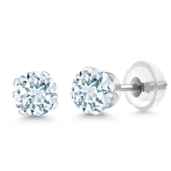 10K White Gold Gemstone Birthstone 4-Prong Stud Earrings For Women Men | Round 5MM | Fine Jewelry for Her Mom Women Wife Men