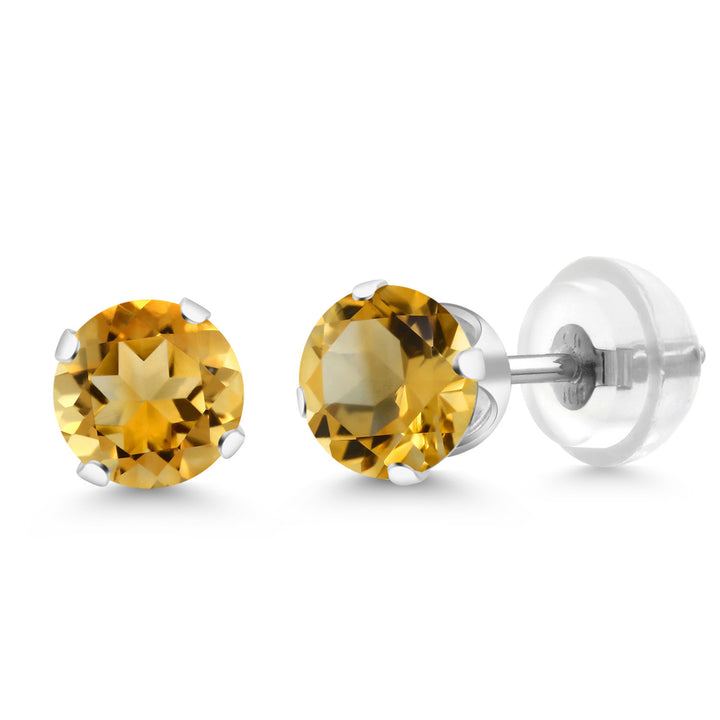 10K White Gold Gemstone Birthstone 4-Prong Stud Earrings For Women Men | Round 5MM | Fine Jewelry for Her Mom Women Wife Men
