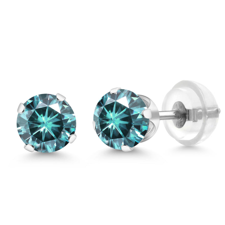 Blue Moissanite - April_Earrings in 10K White Gold