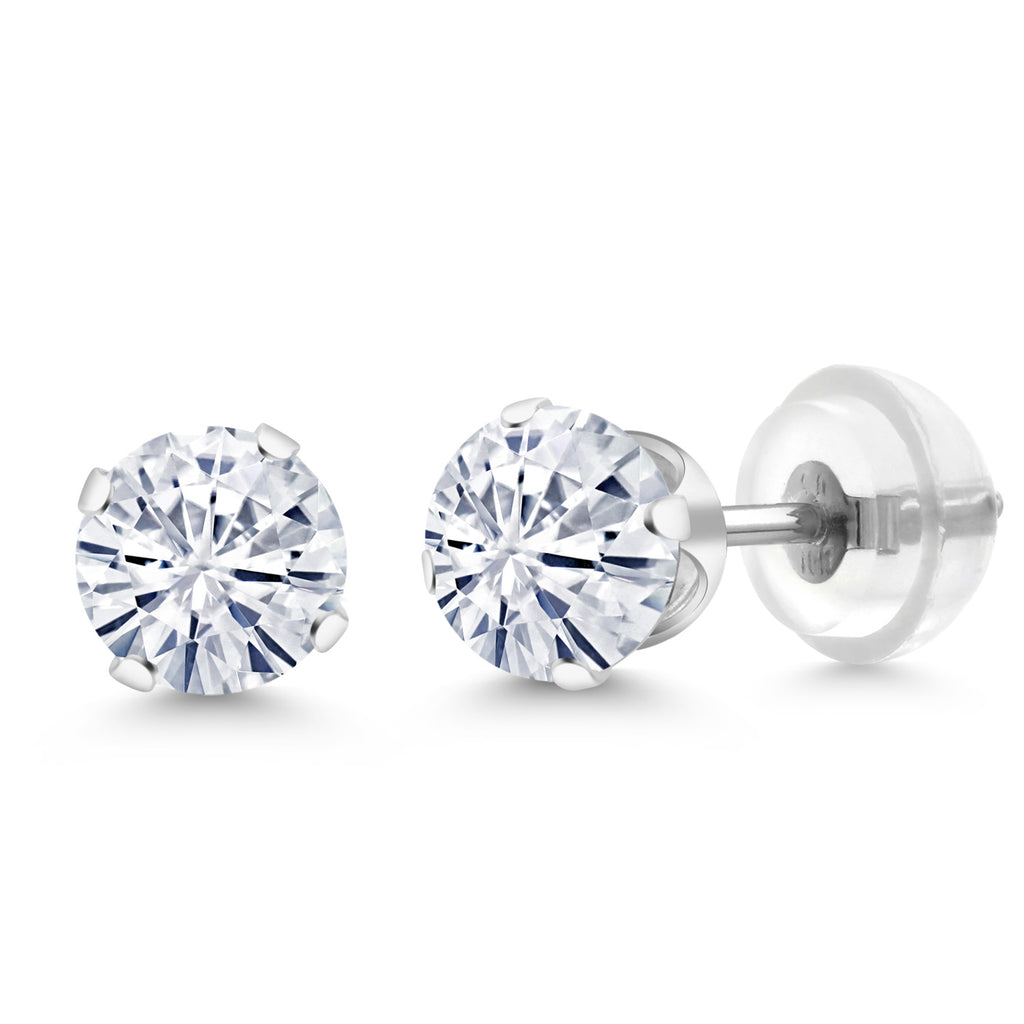 White Moissanite - April_Earrings in 10K White Gold