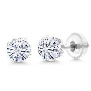 Pair of round cut lab grown diamond stud earrings set in white gold prongs