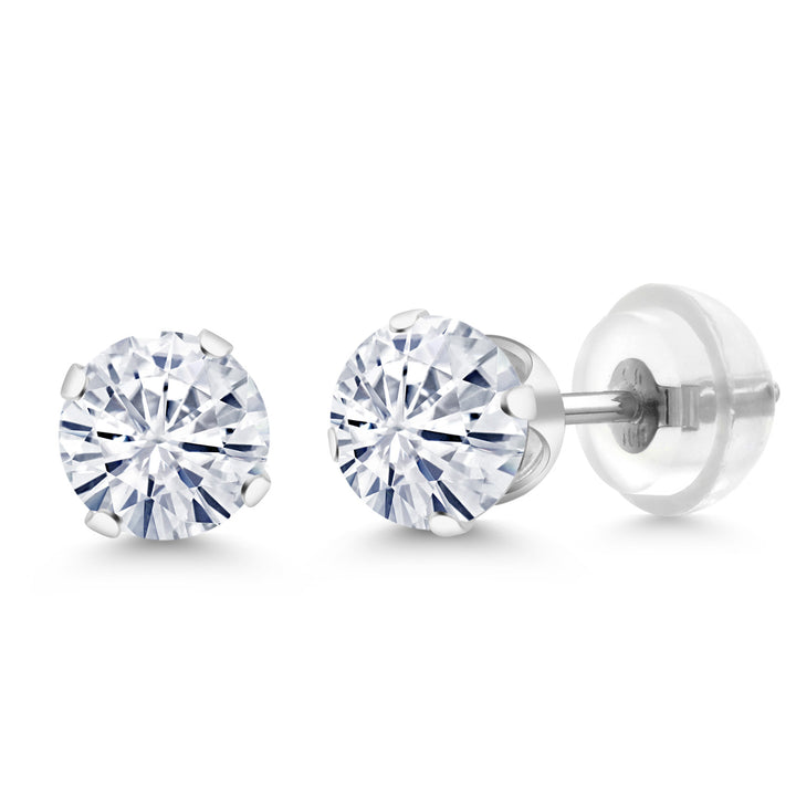 10K White Gold Gemstone Birthstone 4-Prong Stud Earrings For Women Men | Round 5MM | Fine Jewelry for Her Mom Women Wife Men