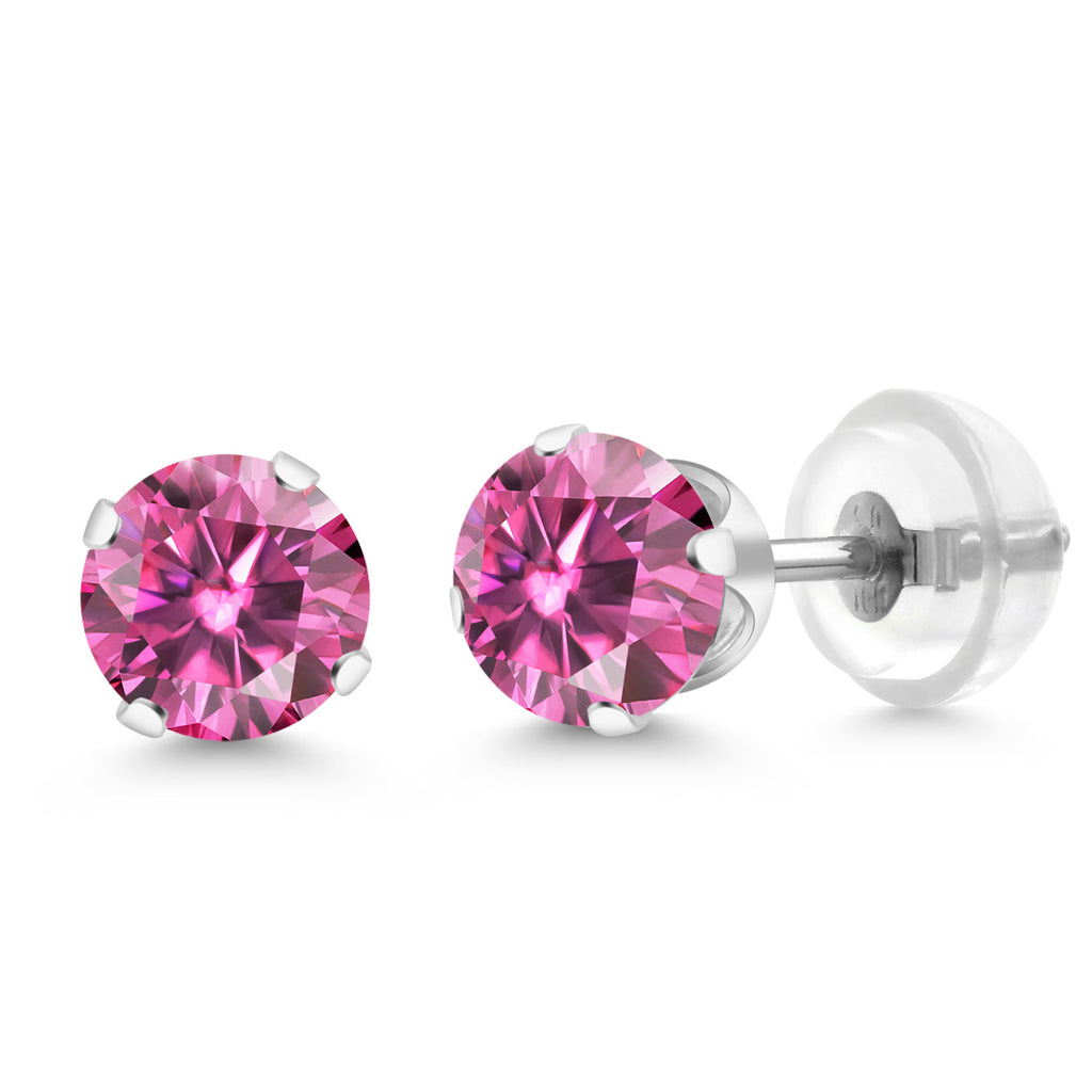 Pink Moissanite - April_Earrings in 10K White Gold