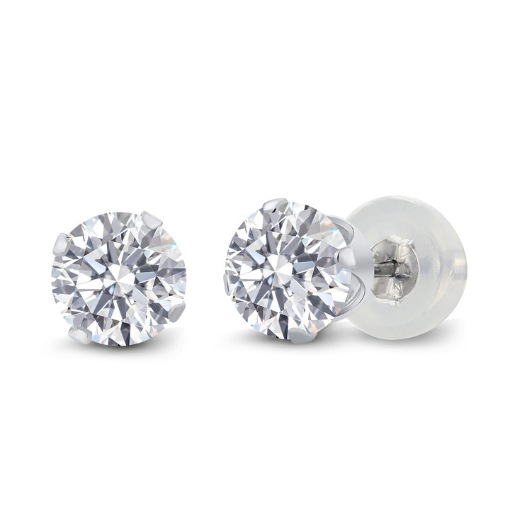 10K White Gold E - F Lab Grown Diamond Earrings for Women | 1.00 Cttw | Gemstone April Birthstone | Round 5MM